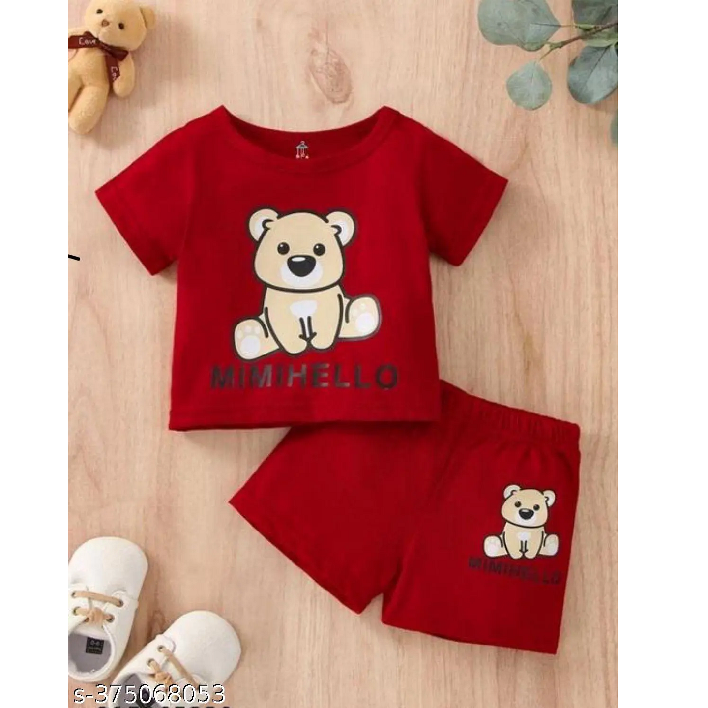Red Printed Cotton Blend T-Shirts & Shorts For Kids